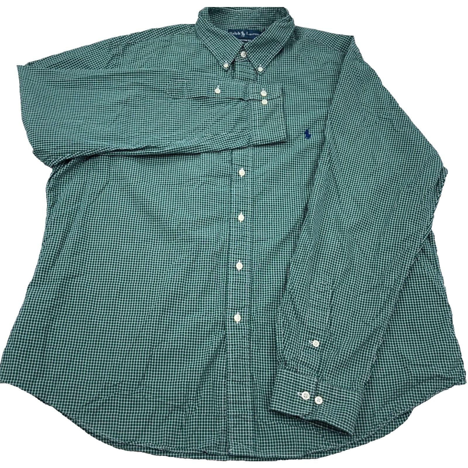 Ralph Lauren Ralph Lauren Shirt Men 18 36 Green Check Button Up Custom Fit Dress Poplin Grid Size 48R - 2 Thumbnail