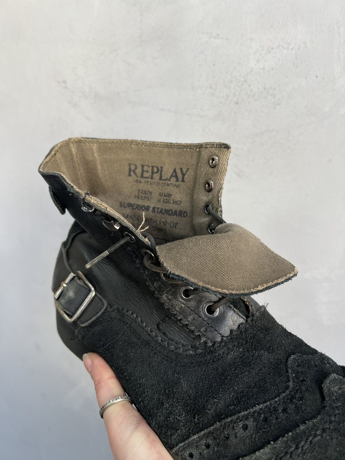 Replay Vintage bikkembergs style Black Distressed Combat Boots 90s Size US 10 / EU 43 - 12 Thumbnail