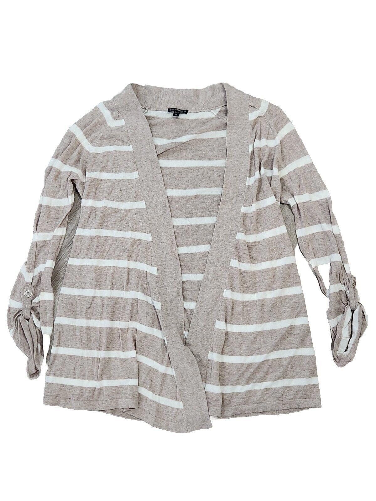 Express Express Sweater Medium Open Front Striped Beige White Size M / US 6-8 / IT 42-44 - 1 Thumbnail