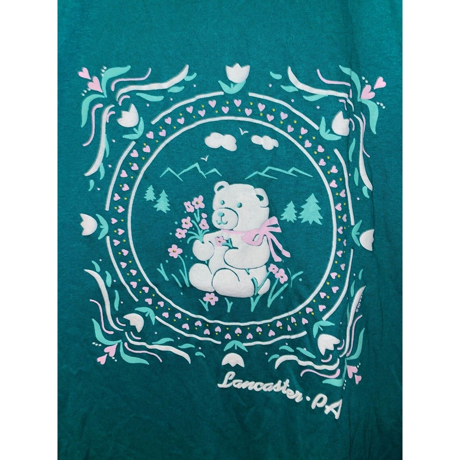 Jerzees Vintage Lancaster Shirt Pennsylvania Tee Teal 1988 80s Large Size US L / EU 52-54 / 3 - 6 Thumbnail