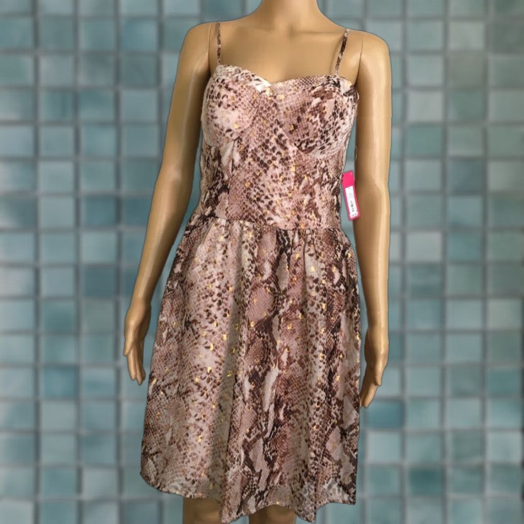 Vintage Xhilaration Womens A Line Dress M Pink Gold Snake Smocked Lined Sleeveless New Size M / US 6-8 / IT 42-44 - 1 Thumbnail