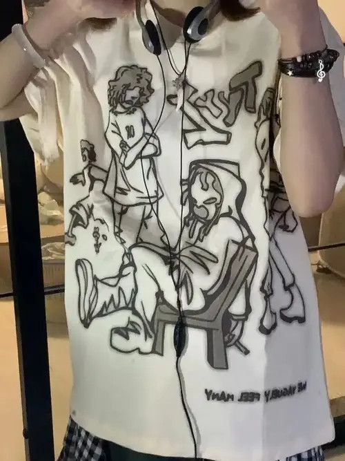 VIBE Streetwear Funny Anime Cartoon Graphic Oversized T-Shirt y2k Size US XL / EU 56 / 4 - 7 Thumbnail
