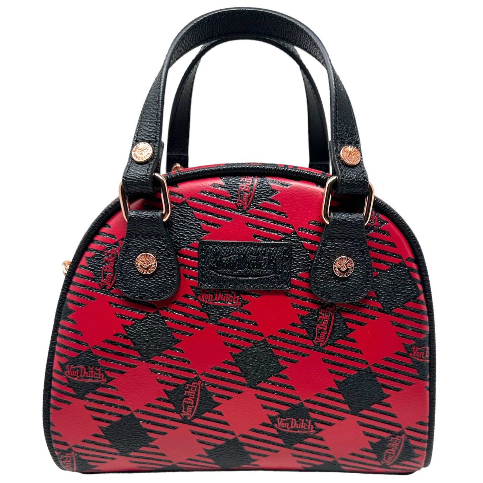 Von Dutch Red & Black Plaid Small Bowling Crossbody Hand Bag