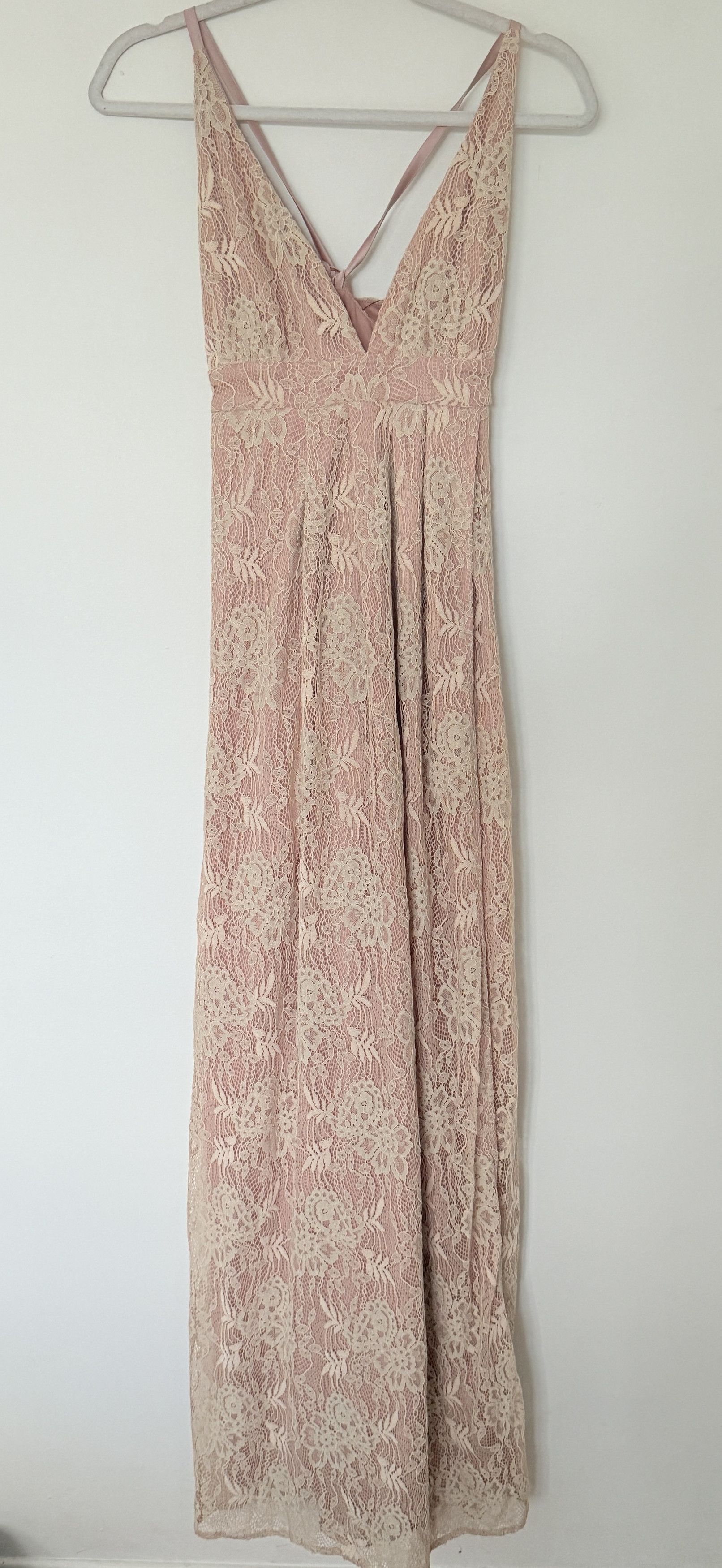 Lulus Lulus Stolen Moments Dusty Pink Lace-Up Lace Maxi Dress M Size M / US 6-8 / IT 42-44 - 3 Thumbnail