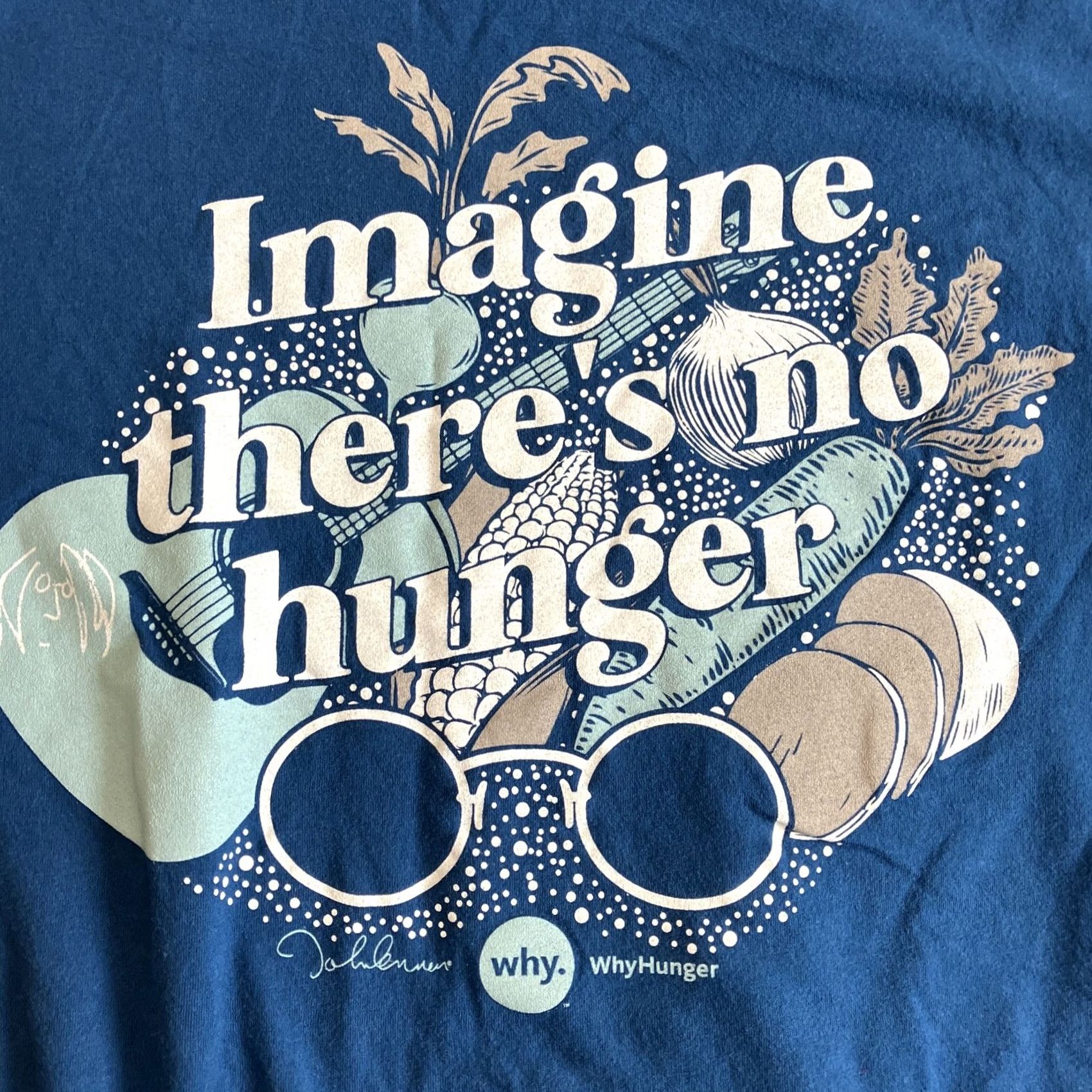 Vintage VINTAGE John Lennon T-Shirt Imagination There's No Hunger Why Hunger Official XL Blue Cotton Short Sleeve Crew Neck Mens Logo Graphic Print Size US XL / EU 56 / 4 - 2 Thumbnail
