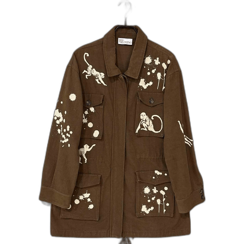 Valentino Monkey Print Oversized Brown Jacket Size US L / EU 52-54 / 3 - 1 Thumbnail