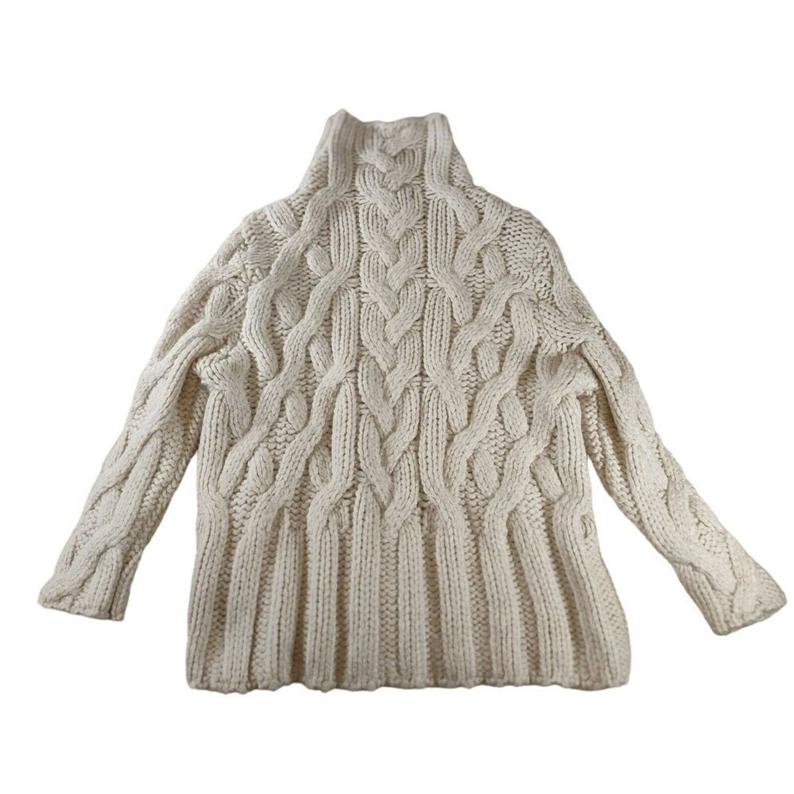 Zara Zara Super Chunky Cable Knit Sweater Ivory Medium mock Neck Size M / US 6-8 / IT 42-44 - 2 Thumbnail
