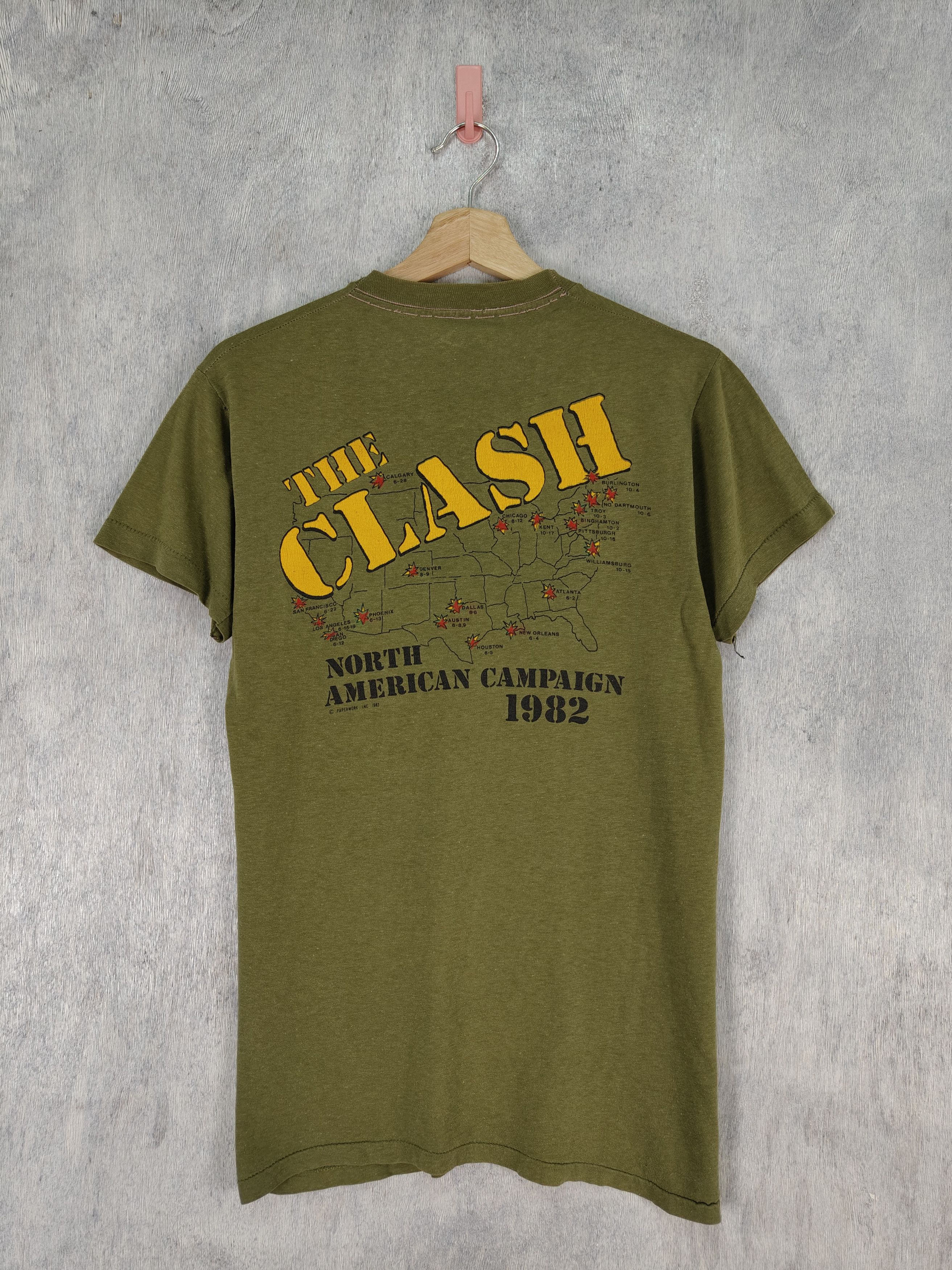 image of Band Tees x Rock Band Vintage The Clash North American Campaign 1982 Band Shirt in Brown (Size Medi