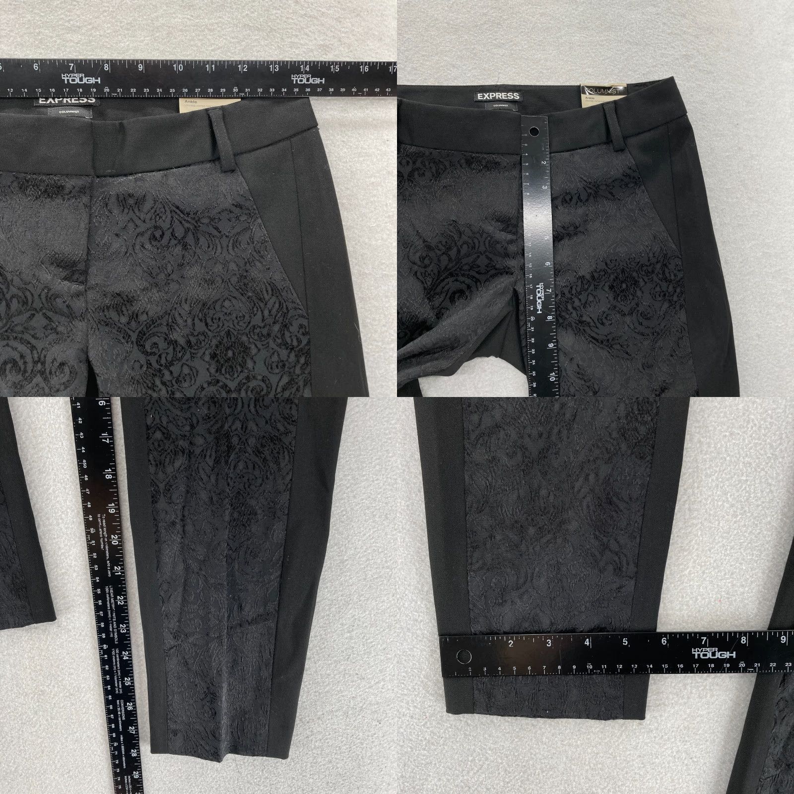 Express Express Columnist Ankle Pants Women's 00 Black Damask Stretch Career Office NWT Size 27" / US 4 / IT 40 - 8 Thumbnail