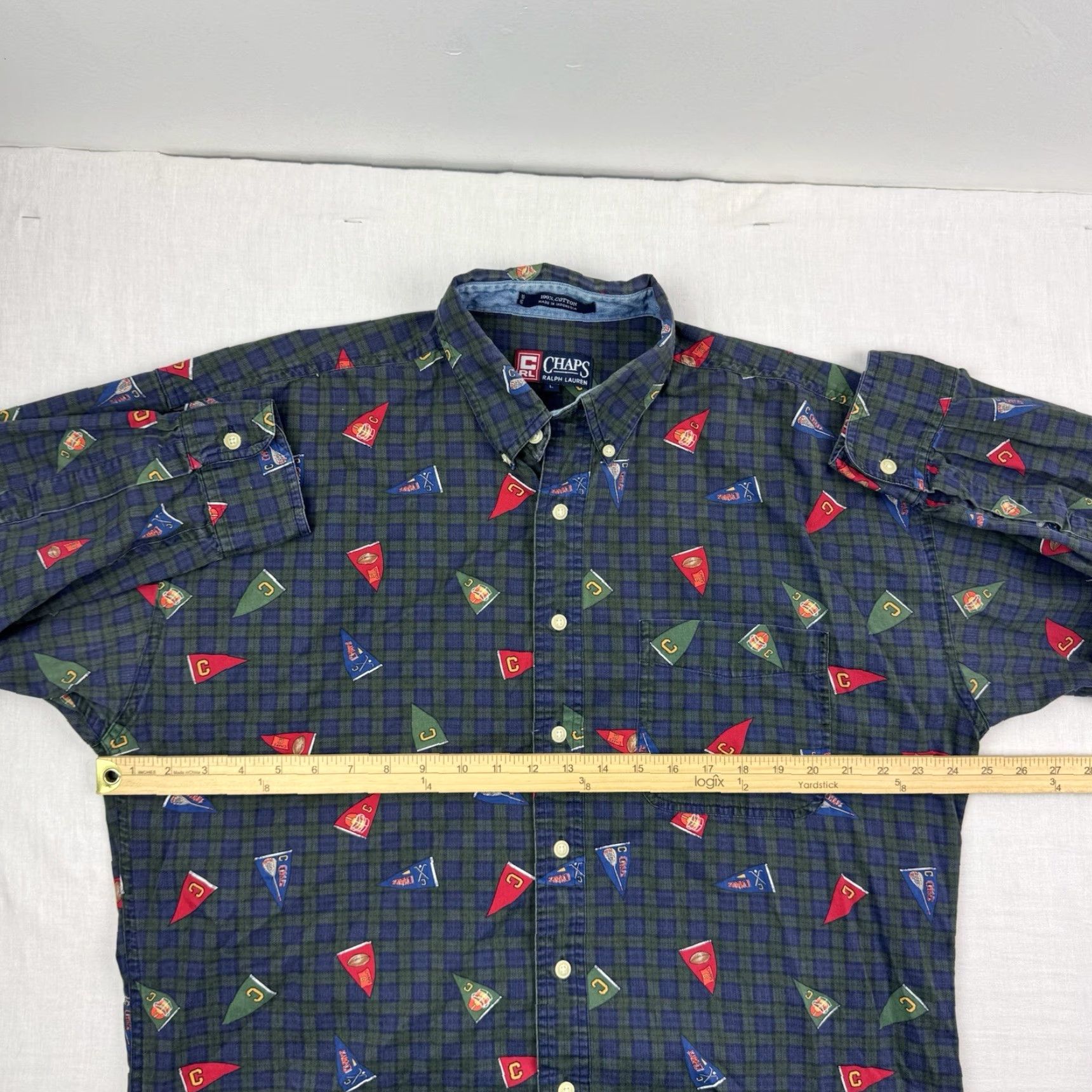 Chaps VINTAGE Chaps Ralph Lauren Men's Button-Down Shirt Adult Large Plaid Flag 90s Green Size US L / EU 52-54 / 3 - 7 Thumbnail