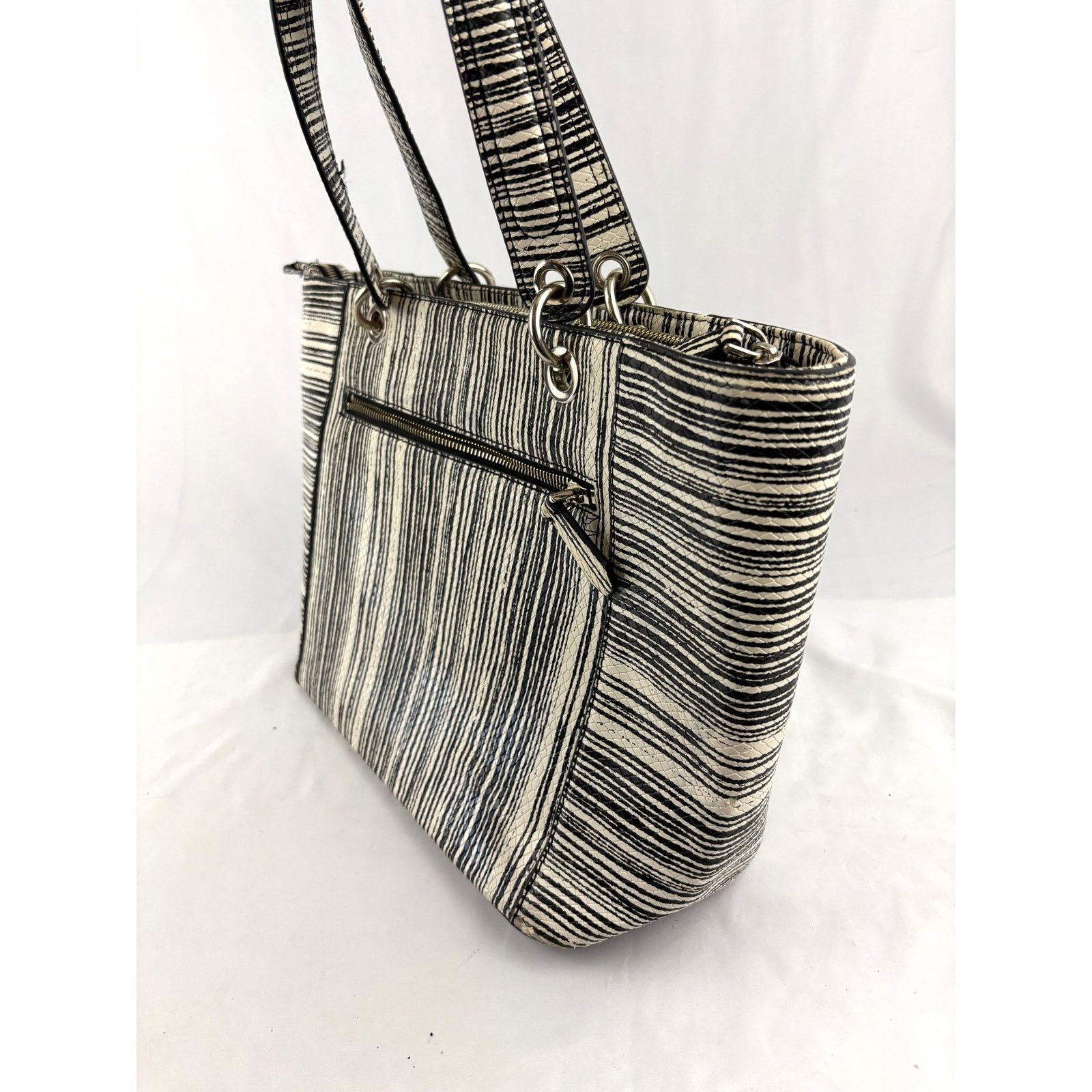 Guess Guess Kamryn Stripe Python Tote Black White Shoulder Handbag Size ONE SIZE - 16 Thumbnail