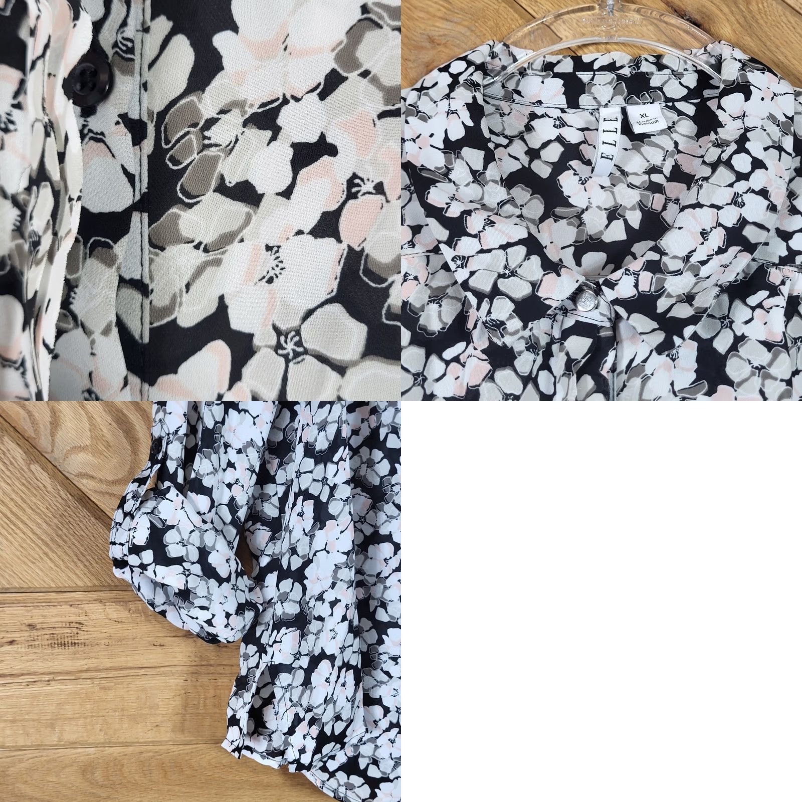 Vintage ELLE Shirt Women XL Black White Floral Geometric Print Long Sleeve Button Down Size XL / US 12-14 / IT 48-50 - 9 Thumbnail