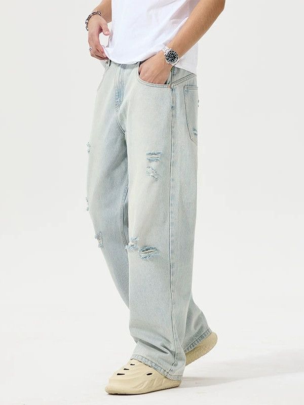 Japanese Brand × Jean Washed loose distressed all-match ripped jeans Size US 32 / EU 48 - 2 Thumbnail