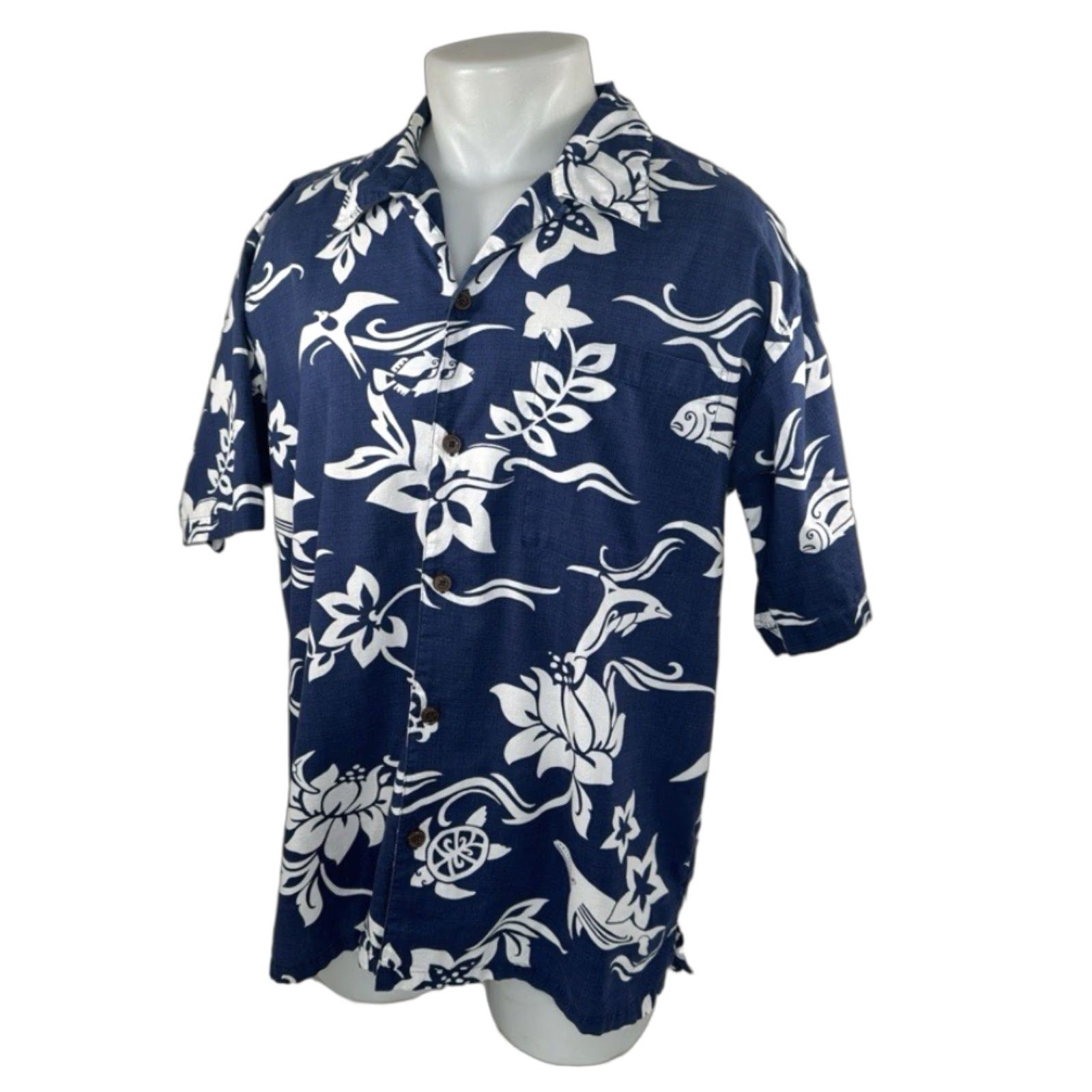 Patagonia Patagonia - Whale Dolphin Floral Hawaiian Aloha Sea Turtle L Shirt - Men - Short Sleeve Button-Up - Blue - Floral Pattern Size US L / EU 52-54 / 3 - 1 Thumbnail