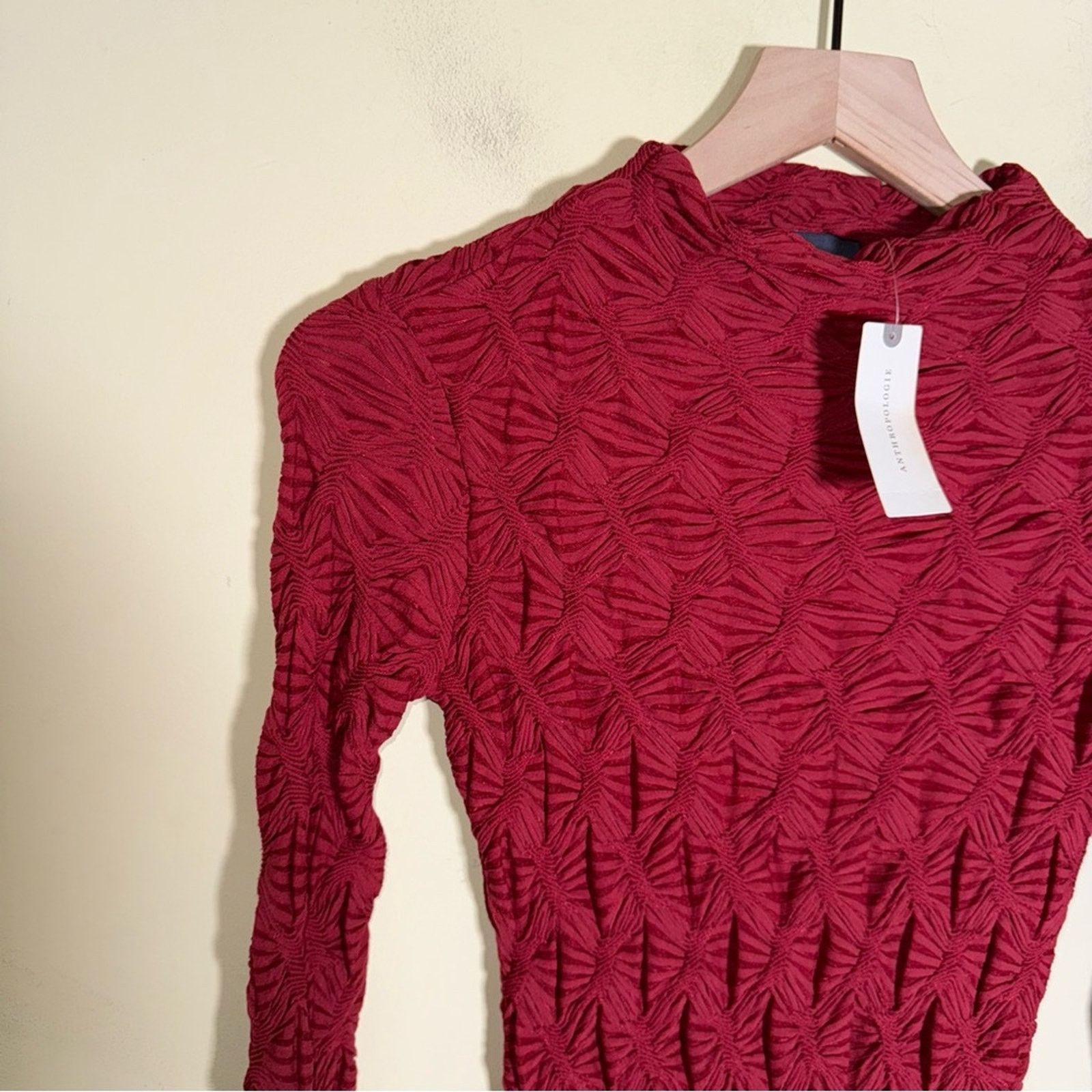 Anthropologie NWT MAEVE ANTHROPOLOGIE Long-Sleeve Scrunch Dress wine XXS Size XS / US 0-2 / IT 36-38 - 13 Thumbnail