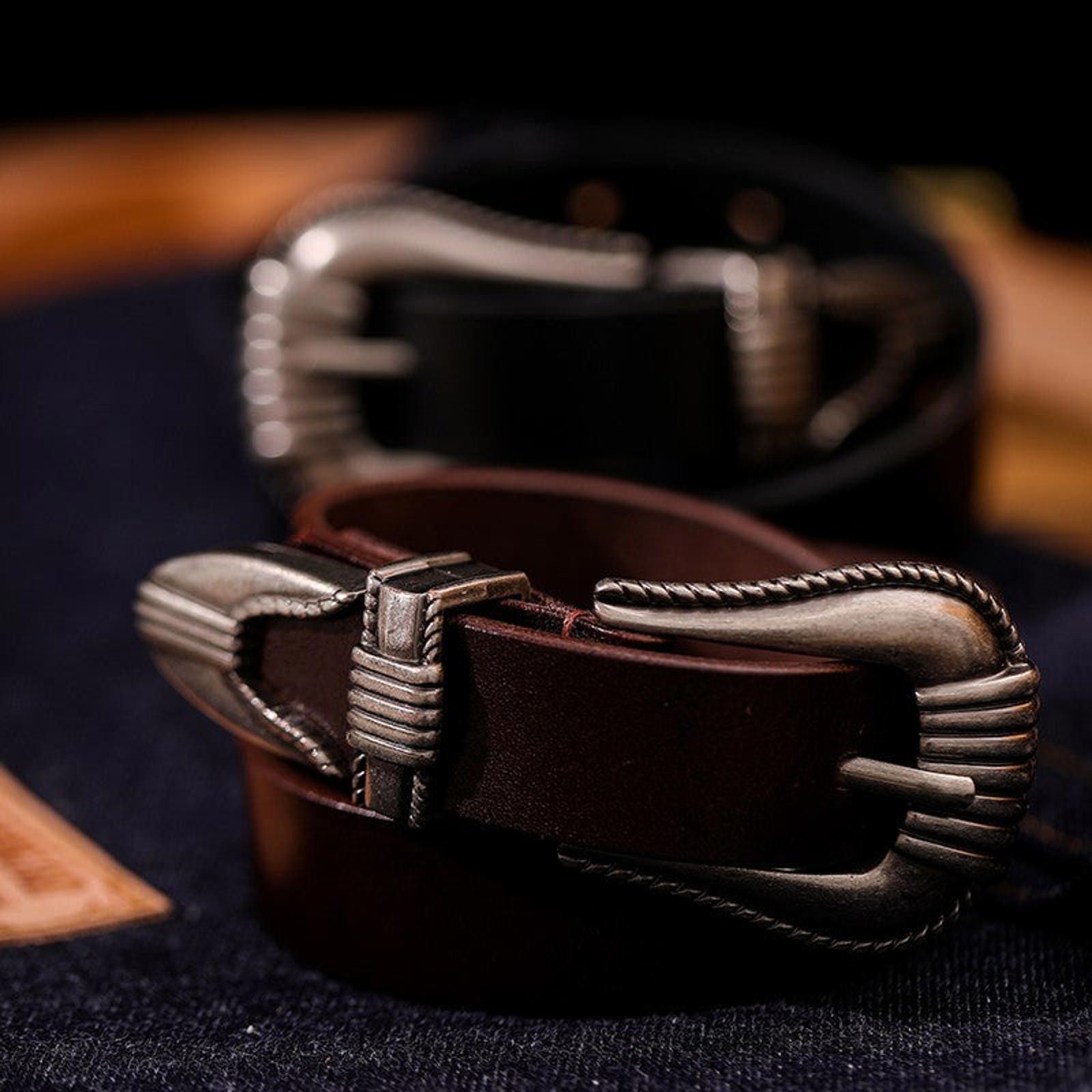 Leather Vintage Cowhide Belt – Handmade, Amekhaki Style Size ONE SIZE - 4 Thumbnail