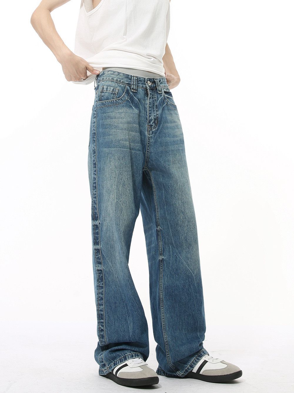 Japanese Brand Retro loose straight leg cat whisker jeans Size US 32 / EU 48 - 3 Thumbnail