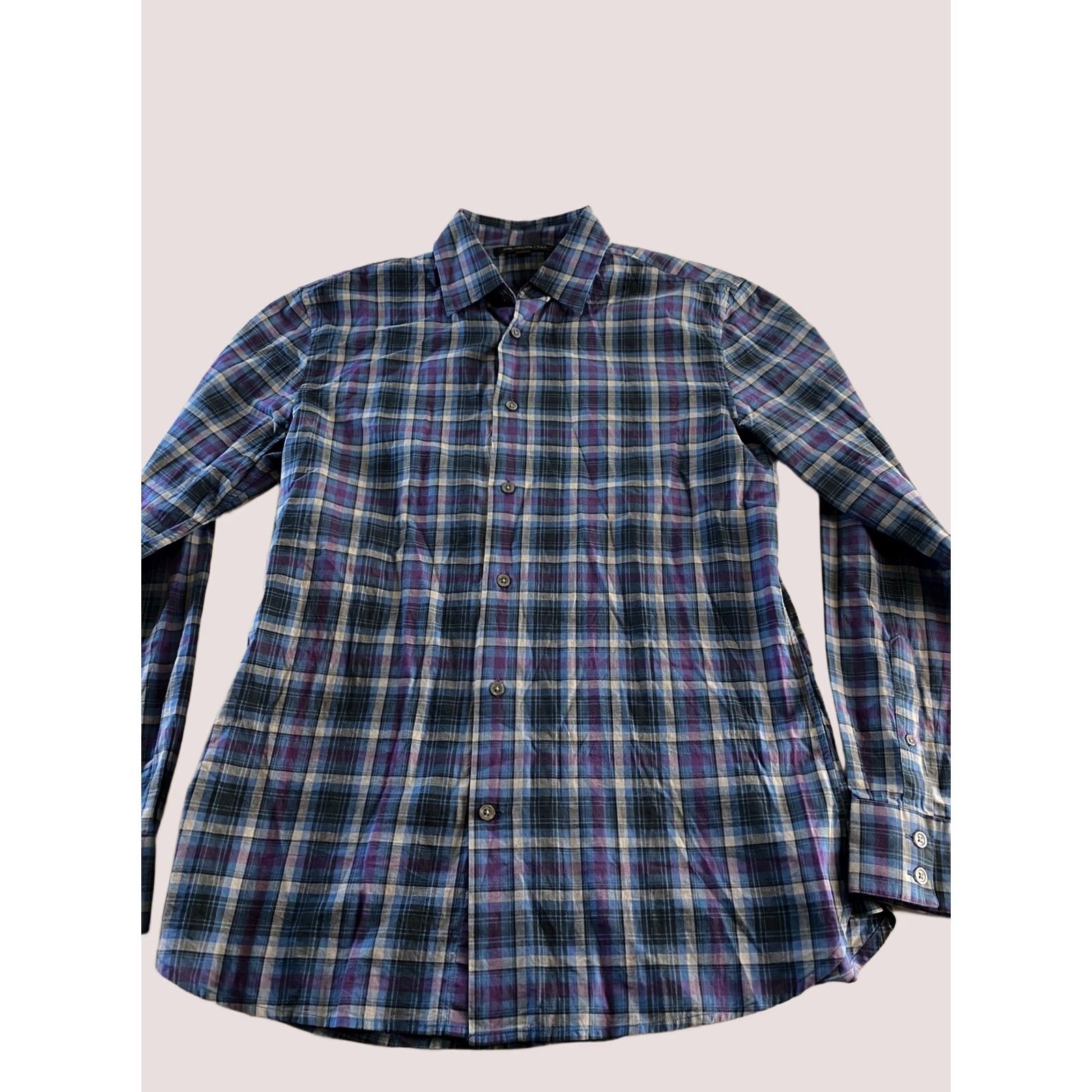 John Varvatos John Varvatos Bluish Purple Check Ctn LONG SLEEVE SHIRT Small S Mens Size US S / EU 44-46 / 1 - 1 Thumbnail