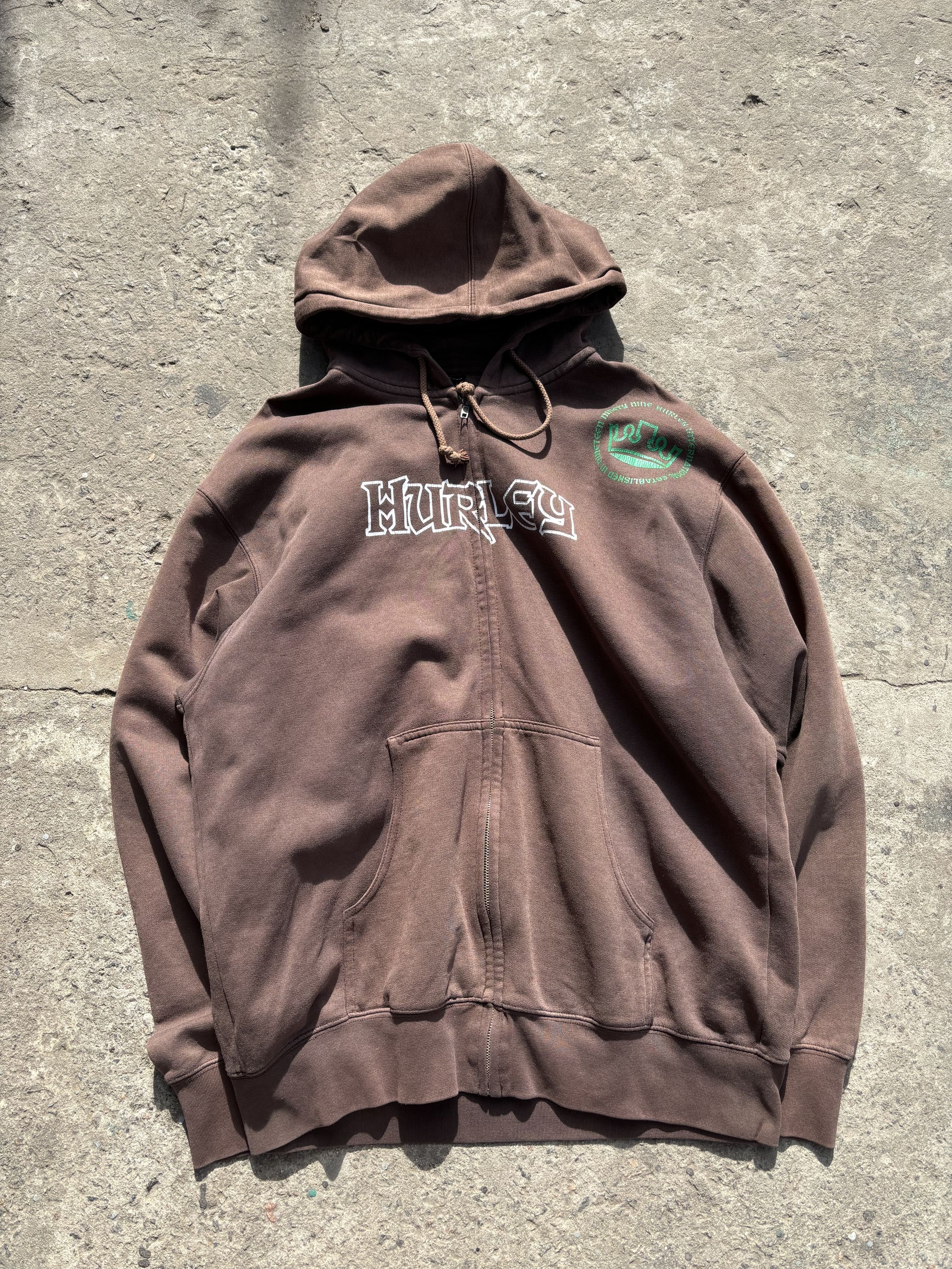 Hurley × Vintage Vintage Faded Hurley Mocha Brown Streetwear Hoodie Size US L / EU 52-54 / 3 - 1 Thumbnail