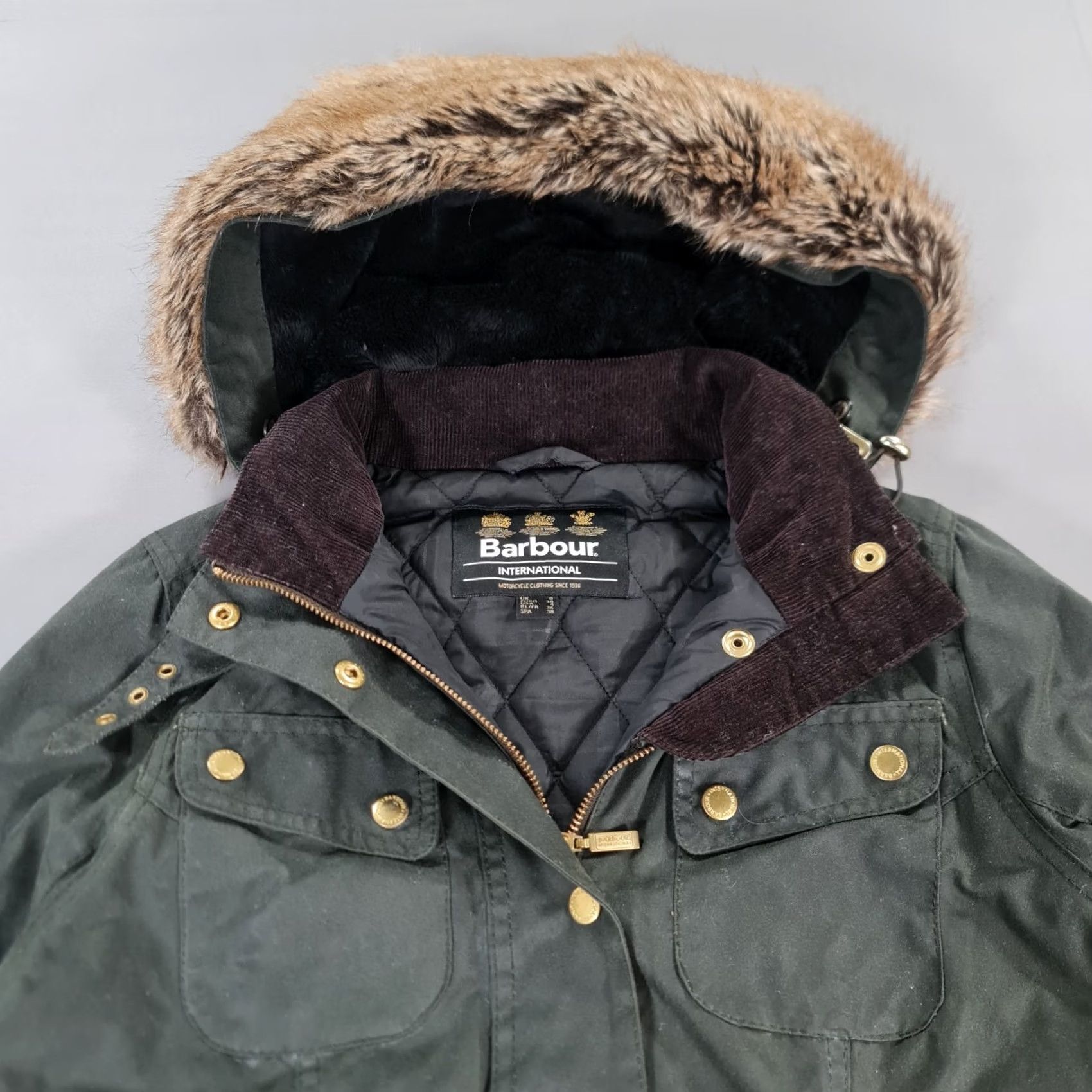 Barbour Barbour Womens Jacket Green 8 UK Mallory Waterproof Country Faux Fur Hood Casual Classic Outdoor Waxed Size M / US 6-8 / IT 42-44 - 2 Thumbnail