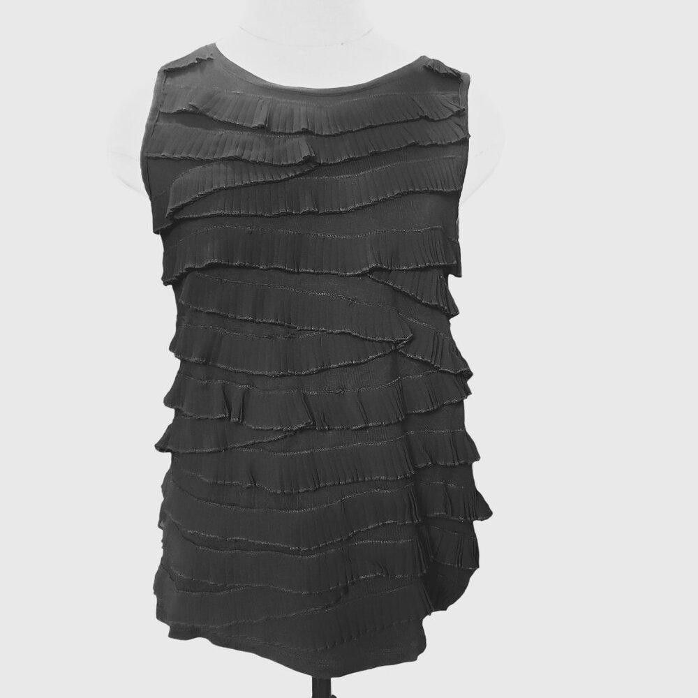 Chicos CT755 Chico's Black Ruffled Front Tank Top S Size S / US 4 / IT 40 - 1 Thumbnail