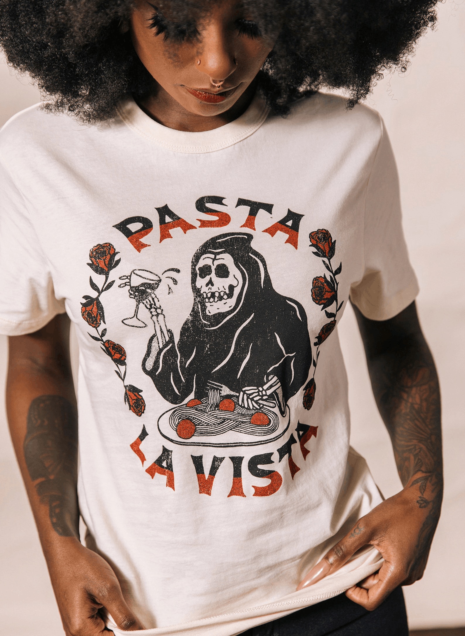Designer × Vintage Pasta La Vista T-Shirt – Funny Food Pun Tee Size US M / EU 48-50 / 2 - 1 Thumbnail