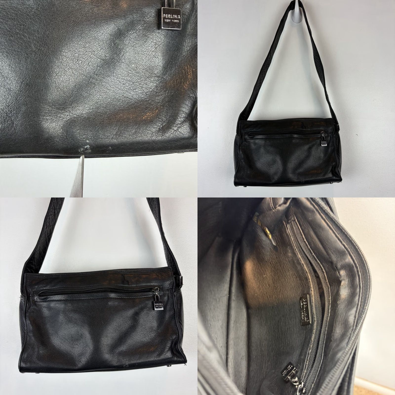 Vintage VINTAGE Perlina Leather Purse Shoulder Bag Black 90s Y2K Women Medium Leather Purse Shoulder Bag Vintage Style Mens Womens Girls Size ONE SIZE - 8 Thumbnail