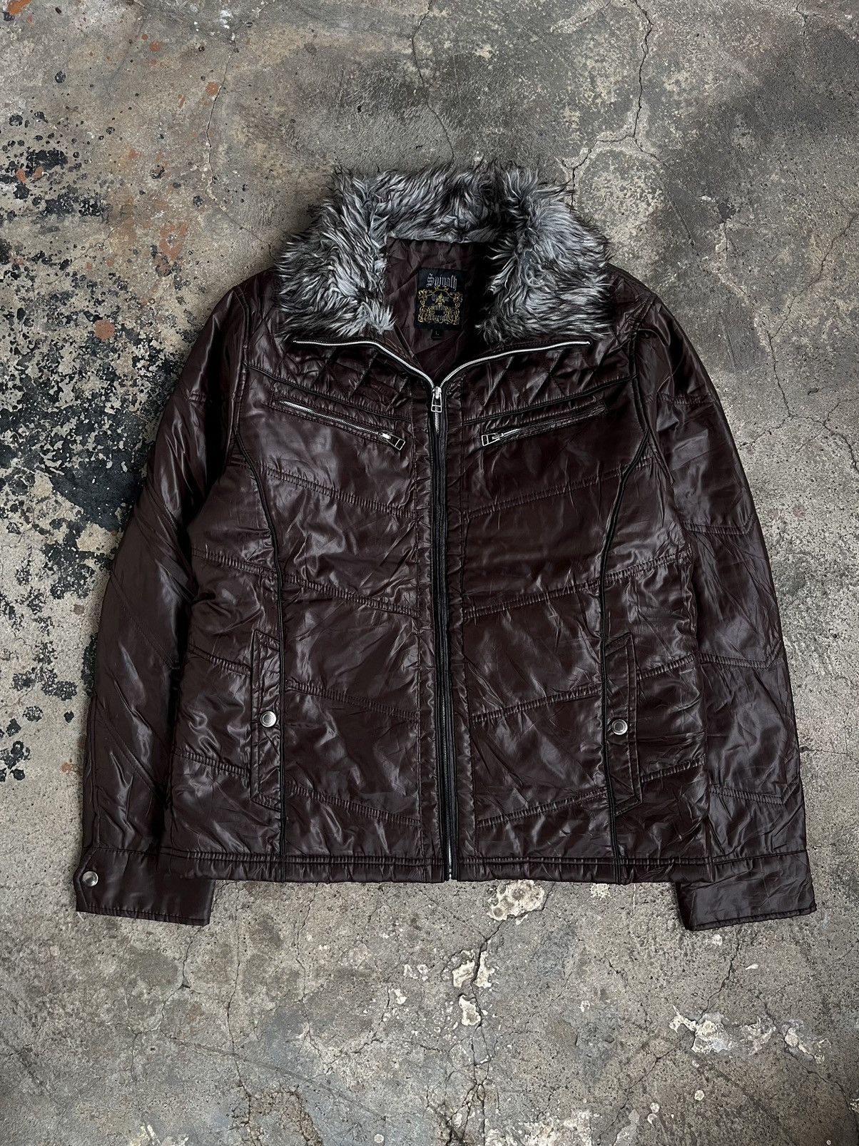 Pre-owned 14th Addiction X Kmrii Japanese Spinach Fur Puffer Gothic Seditionaries Punk Style In Brown
