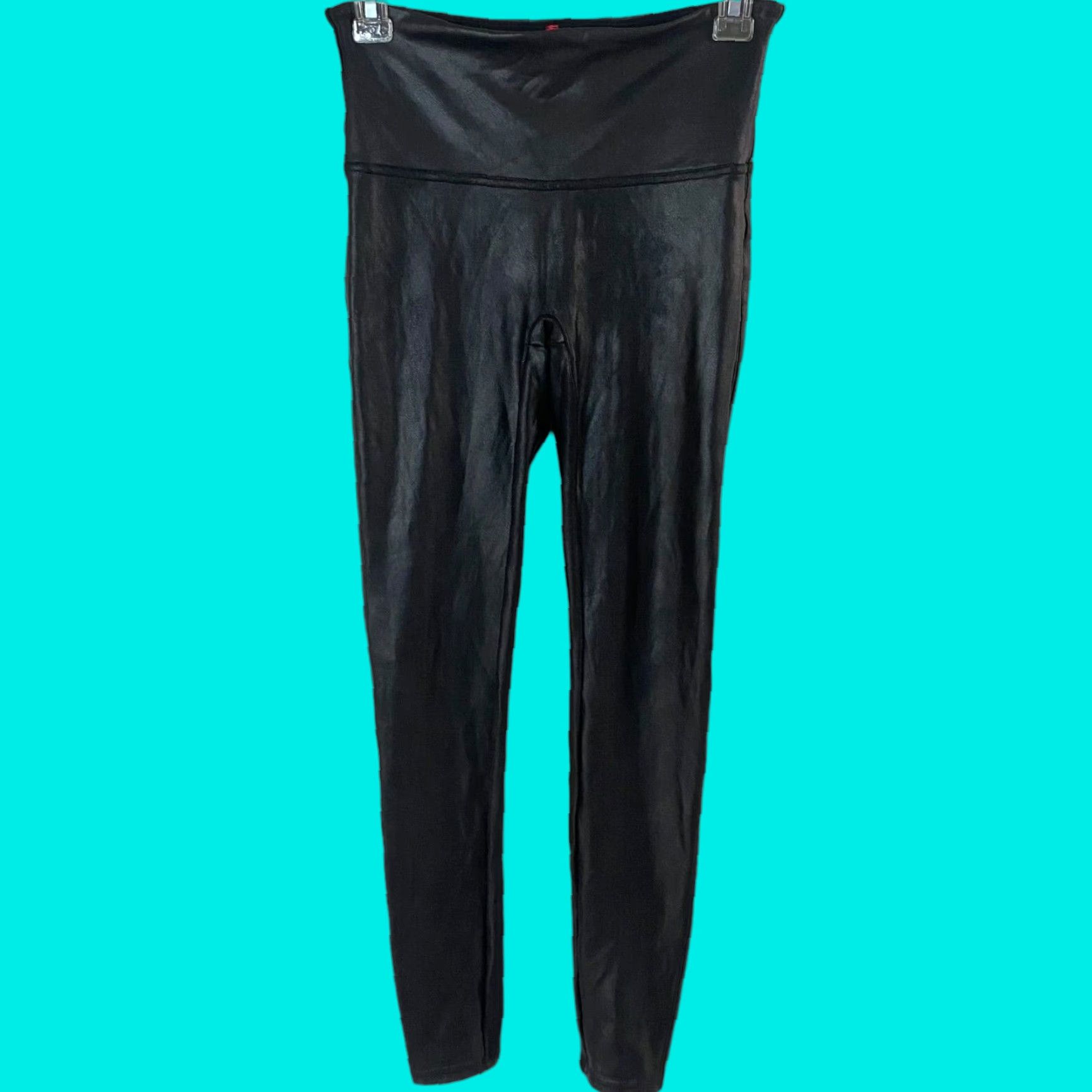 Spanx Spanx Leggings Womens Medium Textured Faux Leather Shiny Black 80% Polyester 20% Elastane/Spandex Size 32" / US 10 / IT 46 - 1 Thumbnail