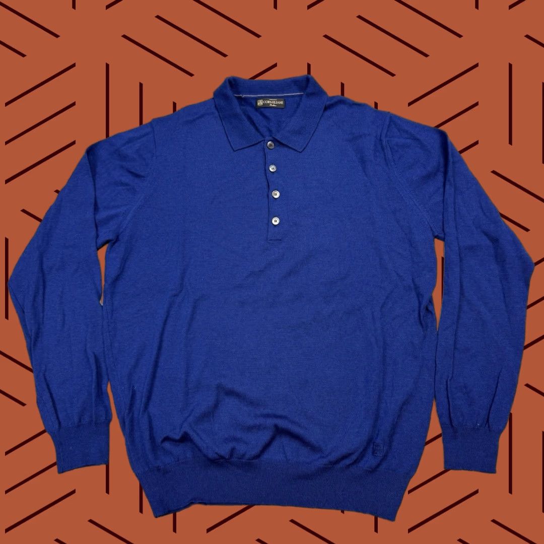 Corneliani CORNELIANI Men's Blue Wool Sweater EU 54 US 44 L Collared Fine Knit Luxury Size US XXL / EU 58 / 5 - 1 Thumbnail