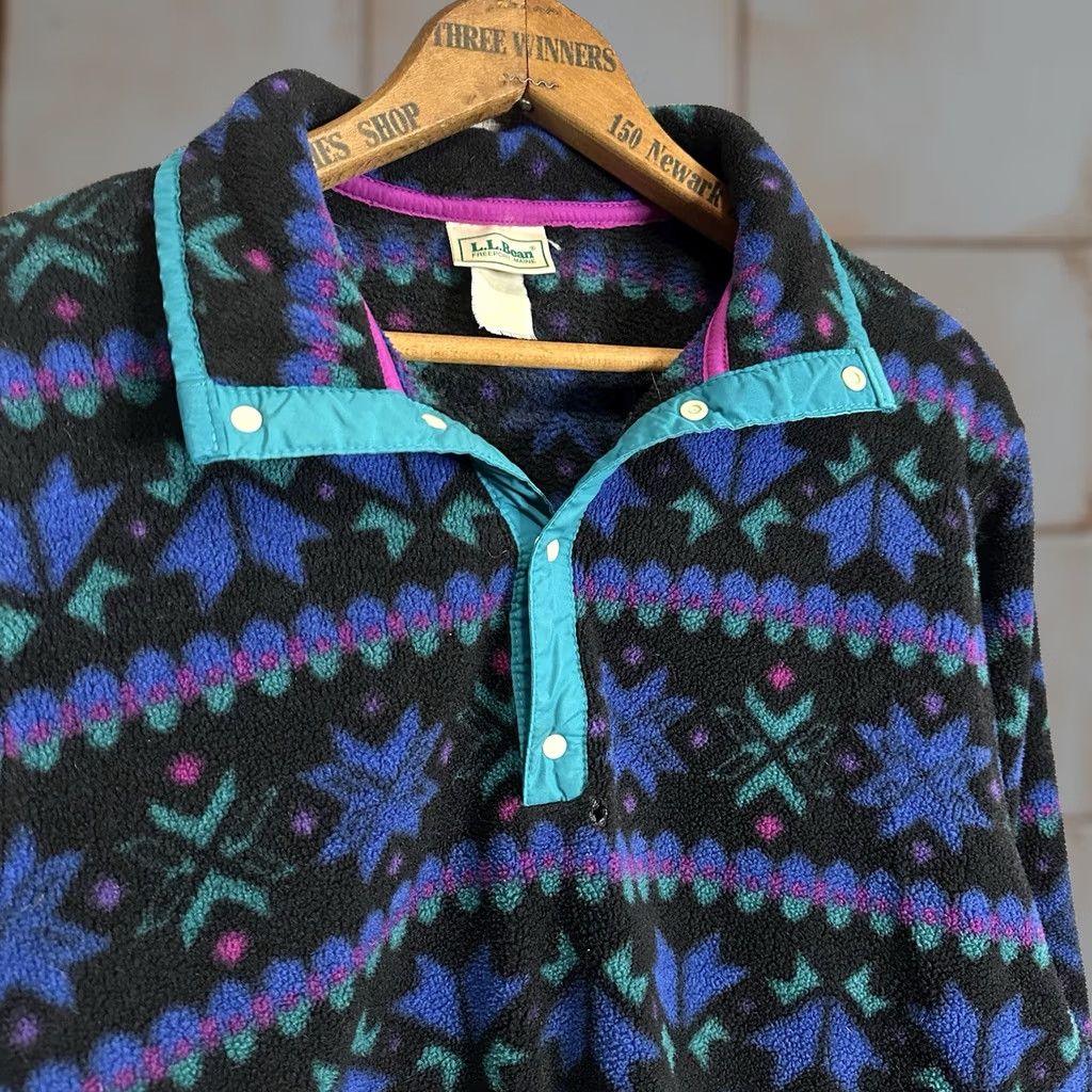Vintage VINTAGE L.L. Bean Fleece Pullover Sweater Mock Neck 1/4 Snap Snowflake Black M Unisex Adults 90s Outdoors Size US M / EU 48-50 / 2 - 1 Thumbnail