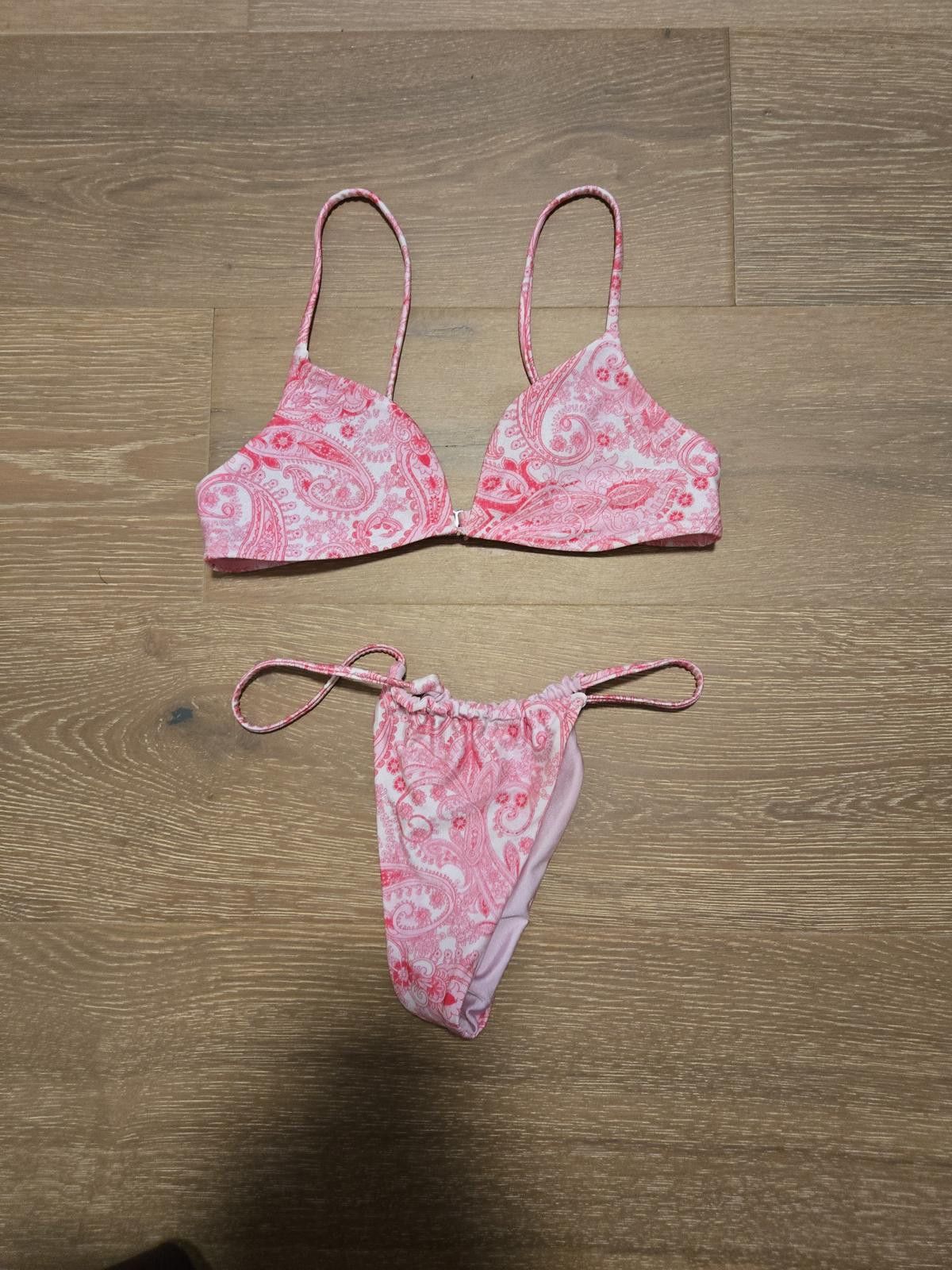Other Frankie's Bikinis Pink Paisley Thong and Triangle Bikini Top Size ONE SIZE - 1 Thumbnail