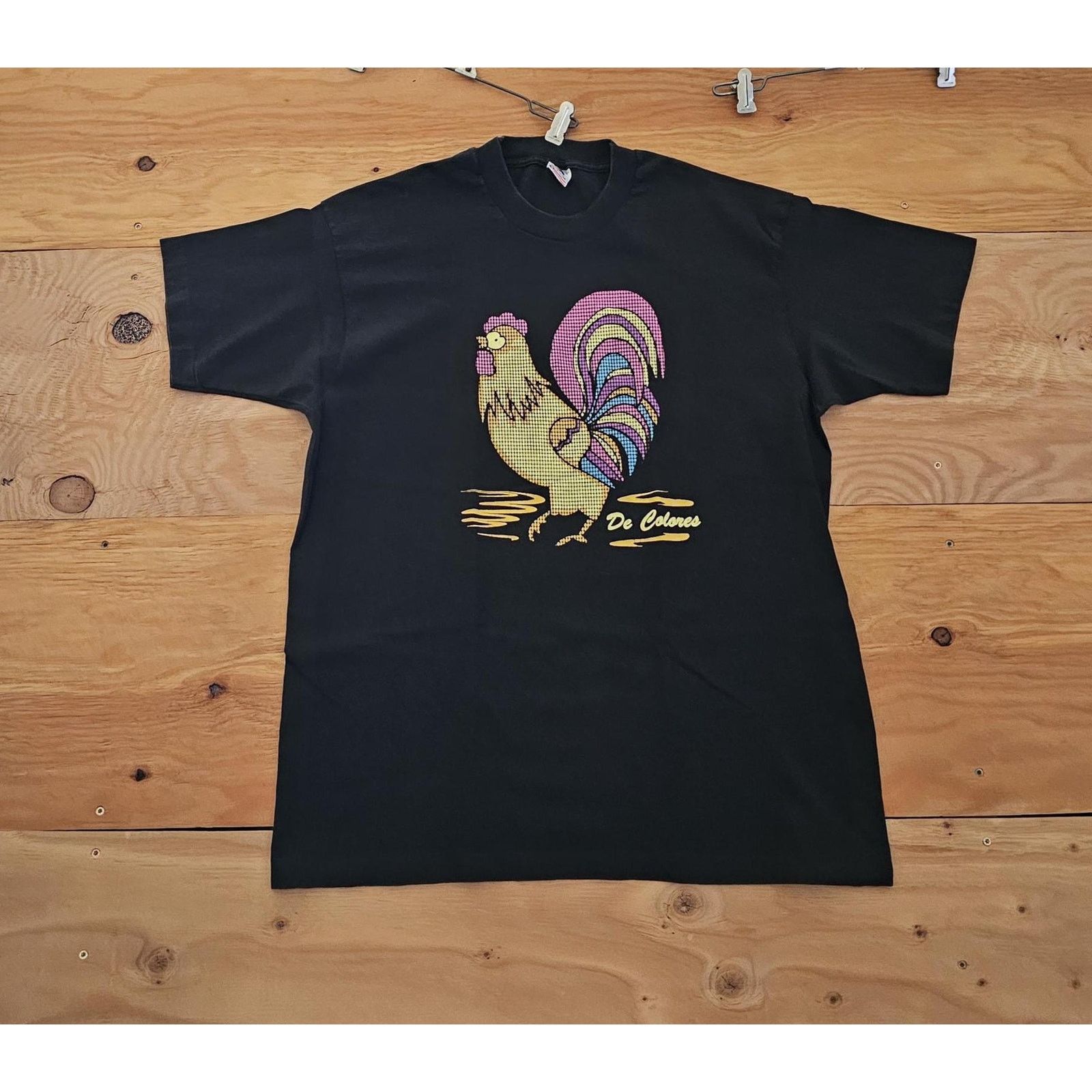Fruit Of The Loom 90s De Colores Chicken Rooster Black T-shirt Sz XL Size US XL / EU 56 / 4 - 1 Thumbnail