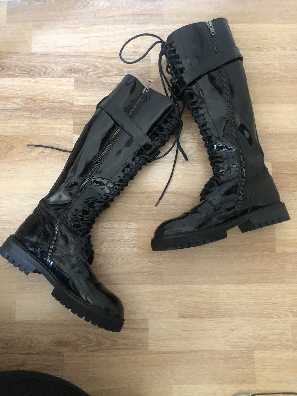 Ann Demeulemeester Knee High Lace Up Patent Leather Exclusive Dany Boots Size US 8 / IT 38 - 3 Thumbnail