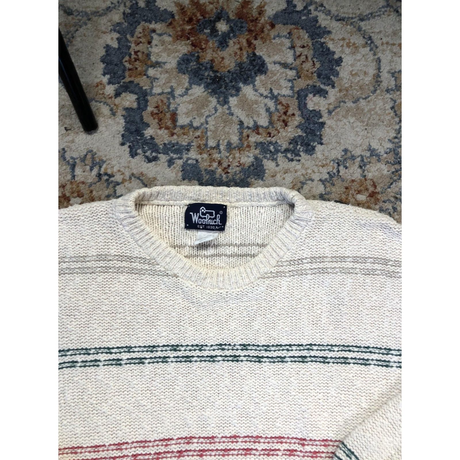 Vintage VINTAGE Woolrich Sweater Mens Large Beige Striped Cotton Knit Pullover USA 80s Size US L / EU 52-54 / 3 - 2 Thumbnail