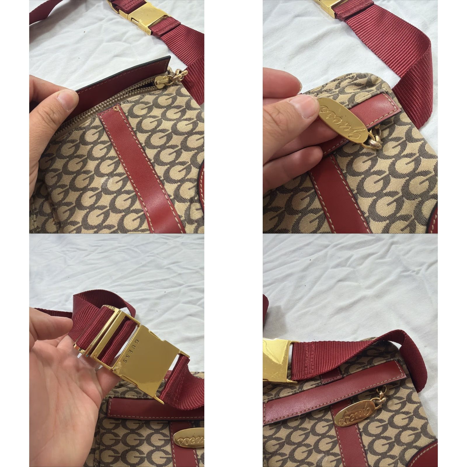 Guess VINTAGE GUESS Waist Bag Purse Beige Red Metal Clasp Zipper Pockets Belt Bag & Fanny Pack Women 12x6.5 Metallic Polyester Size ONE SIZE - 8 Thumbnail