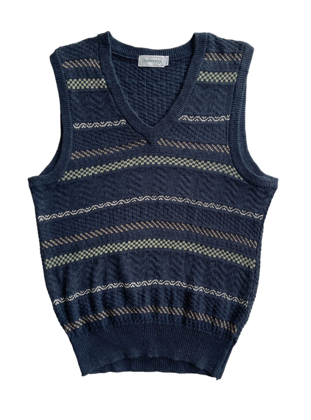 image of Vintage Burberrys V-Neck Sweater Knit Vest in Navy Blue, Men's (Size Medium)