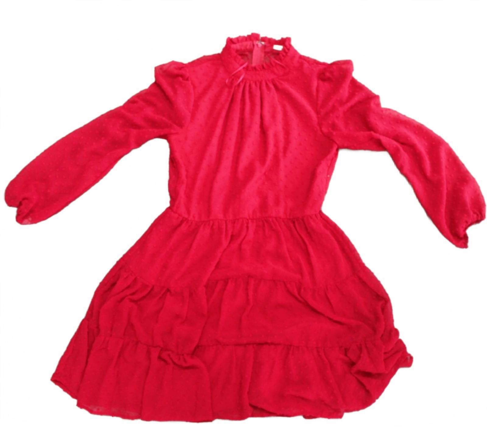 Other Red Long Sleeve Ruffled Dress w Textured Fabric and Lined S Size S / US 4 / IT 40 - 7 Thumbnail