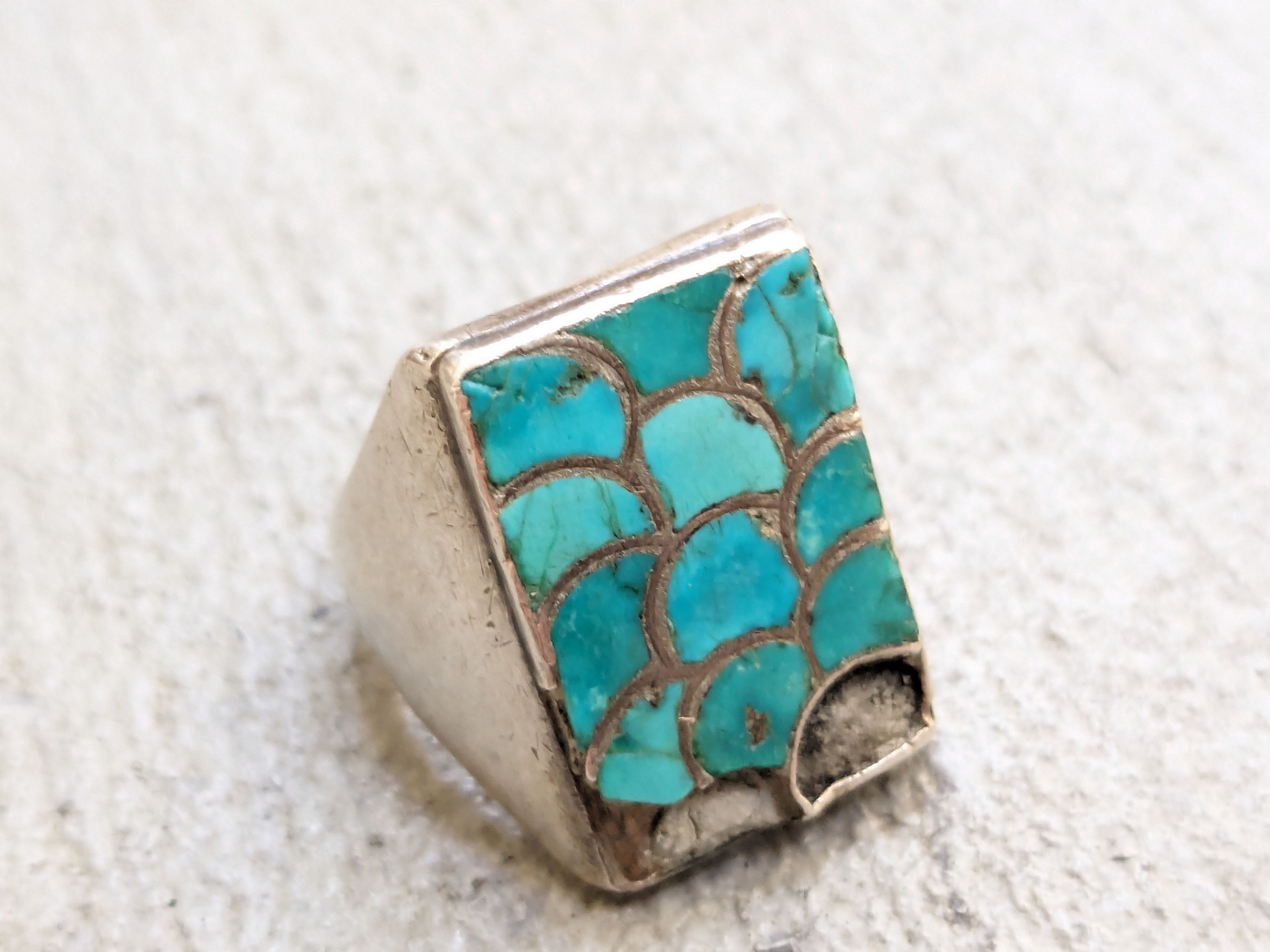 Other Vintage Sterling Silver Ring 11.5 Turquoise Rectangle Modern Size ONE SIZE - 5 Thumbnail