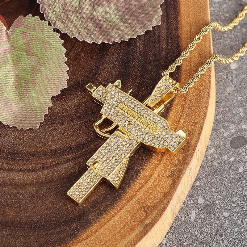 Jewelry × Vintage Shiny Iced Out Gun Pendant Necklace Size ONE SIZE - 2 Thumbnail