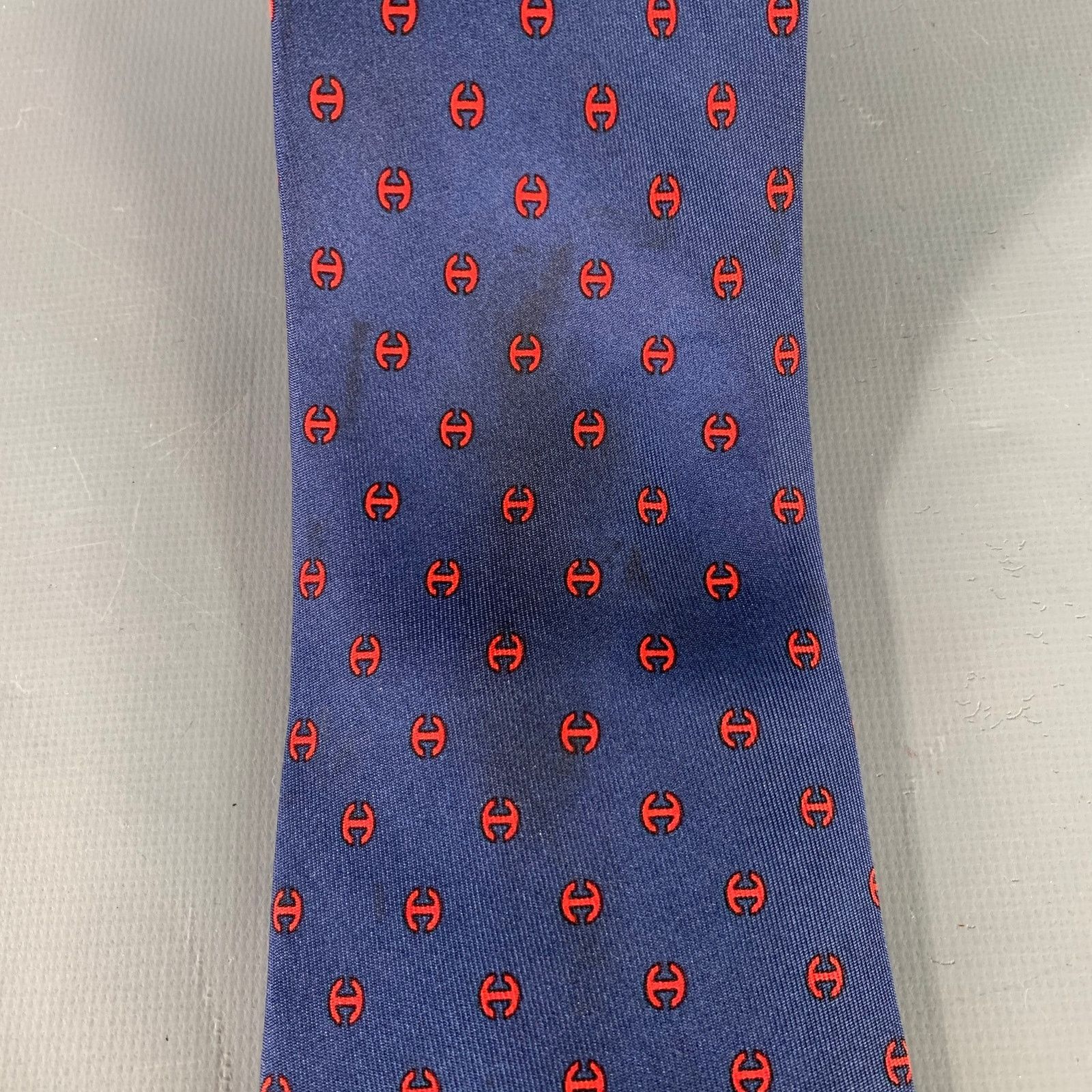 Hermes HERMES Navy Red Monogram Silk Tie Size ONE SIZE - 4 Thumbnail