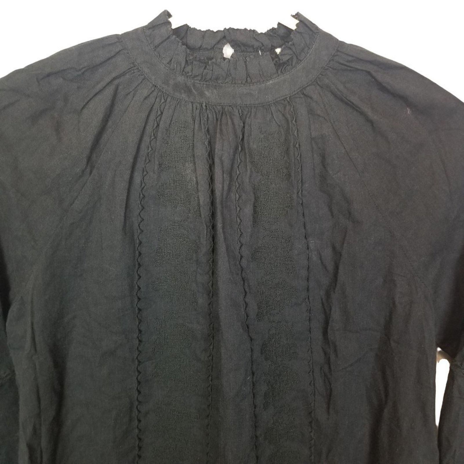 Faherty Faherty Womens Mila Peasant Top XS Ruffle Neck Smocked Cuffs Size XS / US 0-2 / IT 36-38 - 3 Thumbnail