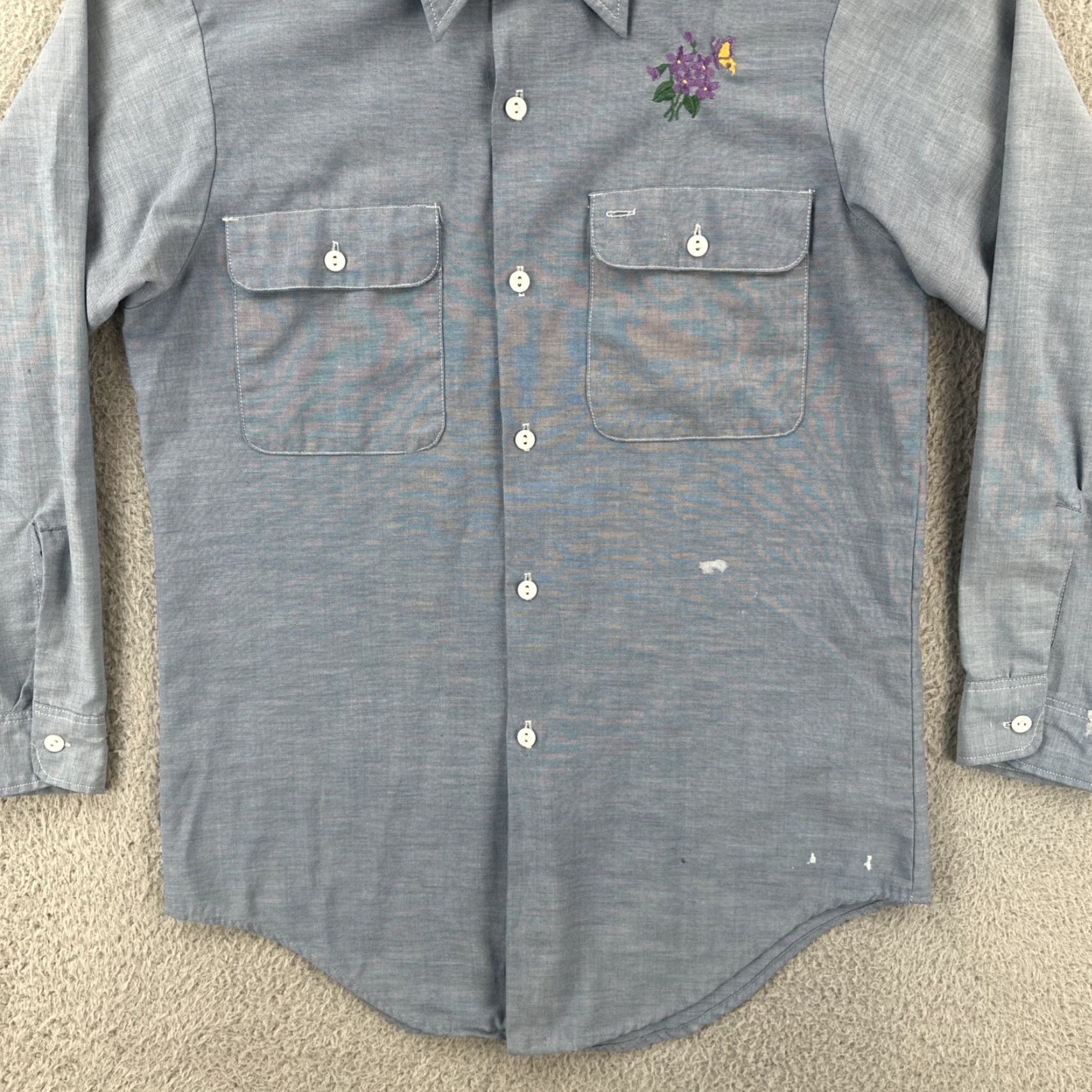 Vintage VINTAGE Big Mac Shirt Embroidered Flowers 1960s Rockabilly Cotton Blend Button-Front Long Sleeve M Blue Mens Size US M / EU 48-50 / 2 - 4 Thumbnail