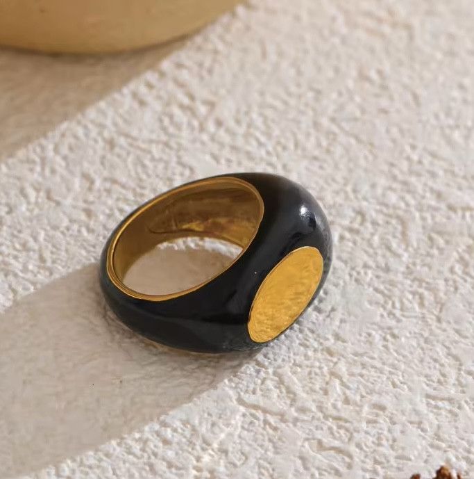 Jewelry Stainless Steel Black Enamel Ring (size 6-9) Size ONE SIZE - 4 Thumbnail