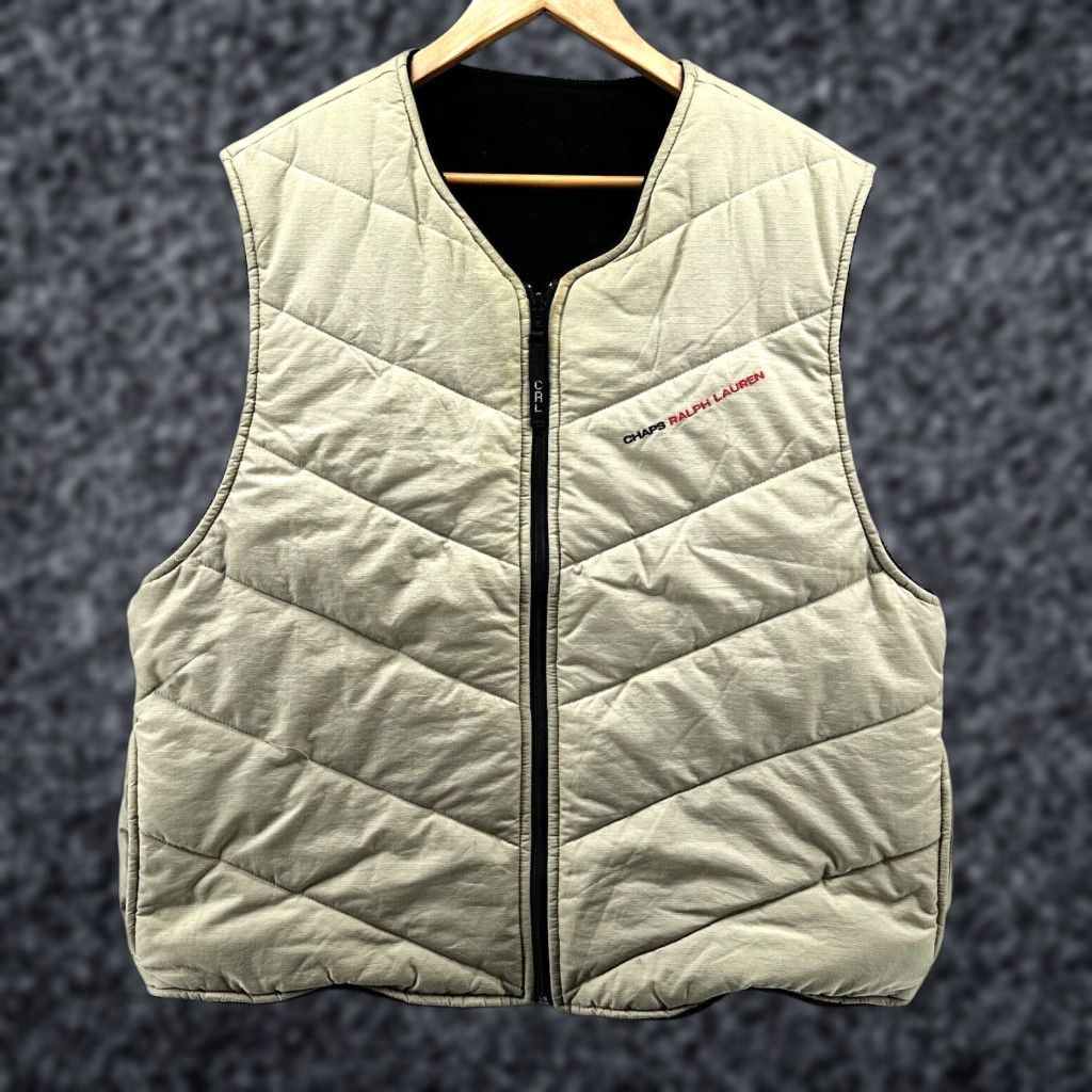 Ralph Lauren VINTAGE Chaps Ralph Lauren Puffer Vest Reversible Tan Black Mid-Length Zip Vest Mens Large L Brown Polyester Size US L / EU 52-54 / 3 - 1 Thumbnail