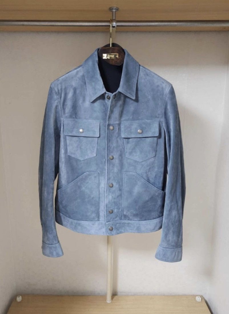 Tom Ford o1sm1stk0725 Soft Suede Jeans Trucker Jacket in Sky Size US M / EU 48-50 / 2 - 1 Thumbnail