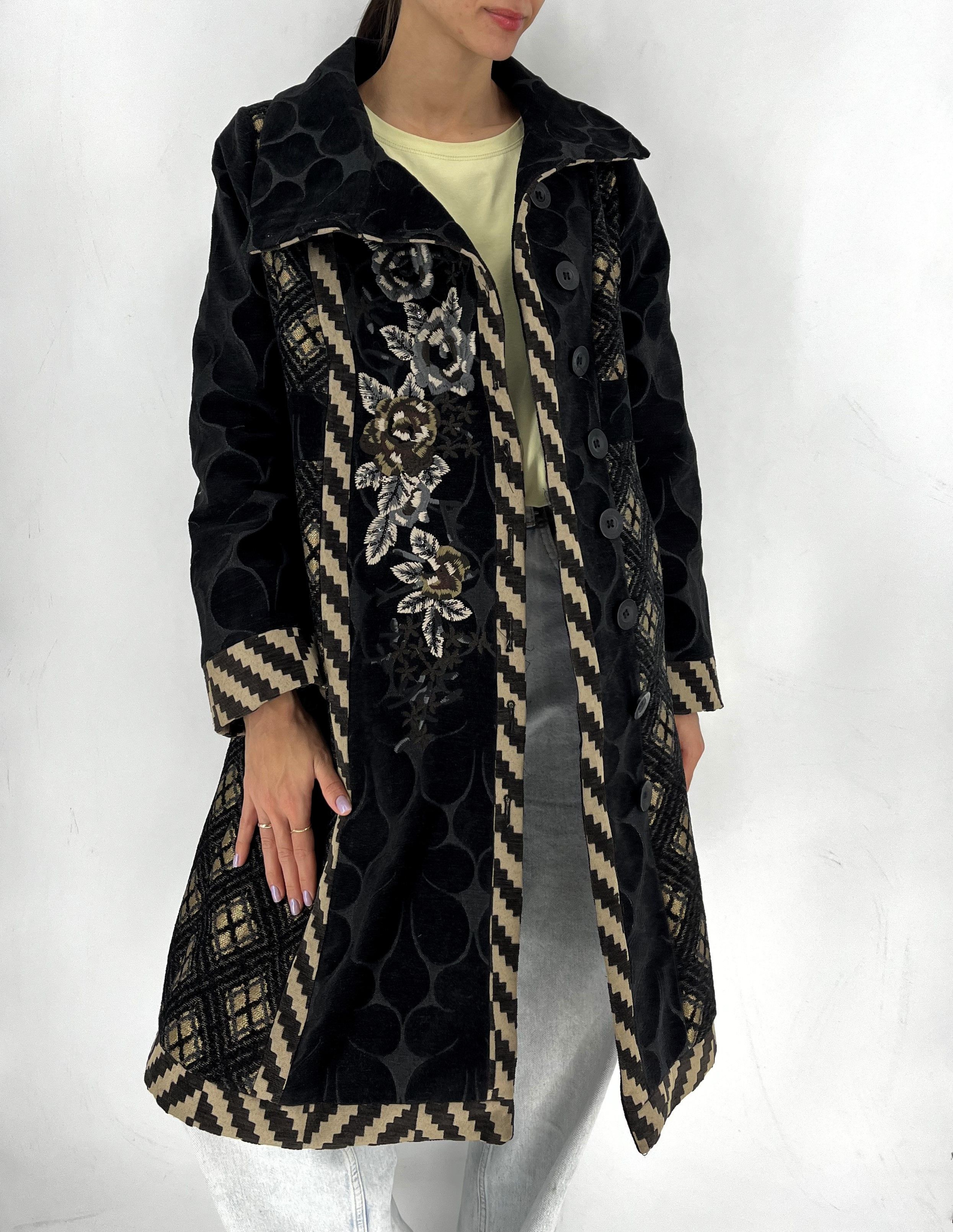 Desigual Desigual Womens Coat EU 44 (M) Black Gold Jacquard Size M / US 6-8 / IT 42-44 - 3 Thumbnail