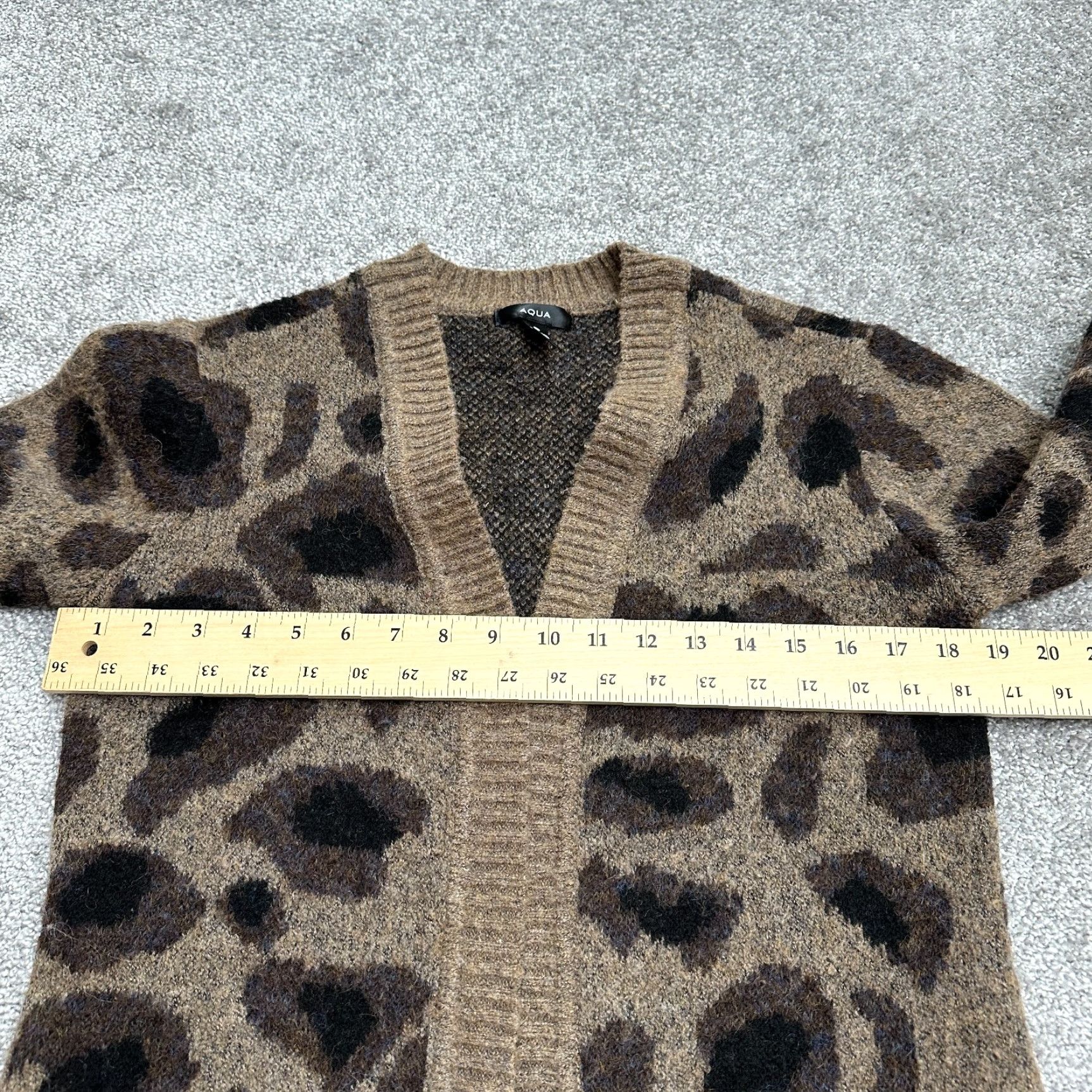 AQUA Aqua Cardigan Women XS Brown Leopard Open Knit Sweater Size XS / US 0-2 / IT 36-38 - 7 Thumbnail