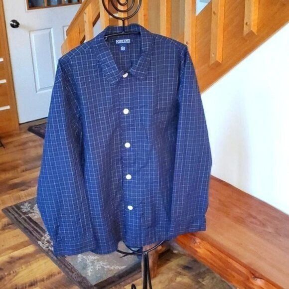 Vintage Lands' End Blue Plaid Button Down Top w Pocket & Elastic Wai Size US L / EU 52-54 / 3 - 1 Thumbnail