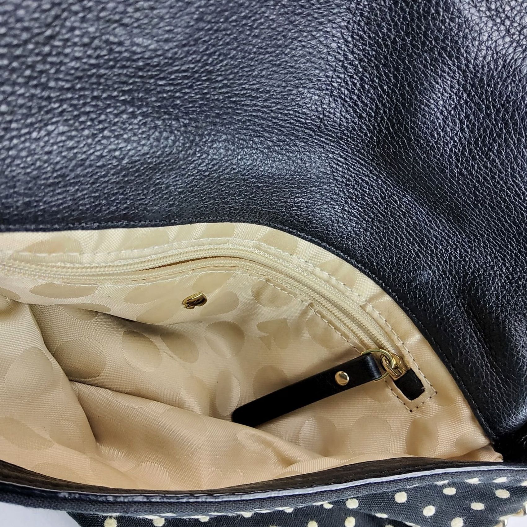 Vintage Kate Spade NY Foldover Polka Dot Chain Strap Shoulder Handbag Purse Black Leather Fabric Women Shoulder Bag Size ONE SIZE - 6 Thumbnail